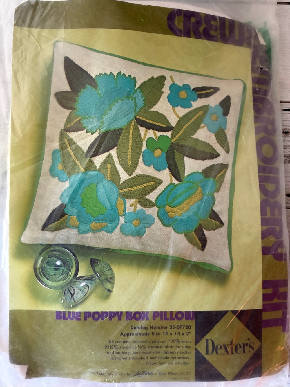 Dexter’s Crewel Kit Blue Poppy Box Pillows